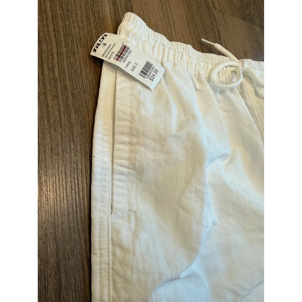 RSQ Mens Nylon Shorts White Elastic Waist Drawstring 6 Inch Inseam Size S NEW